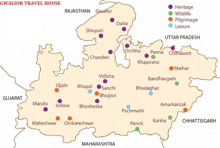 Map of Gwalior Travel House's Madhya Pradesh circuits